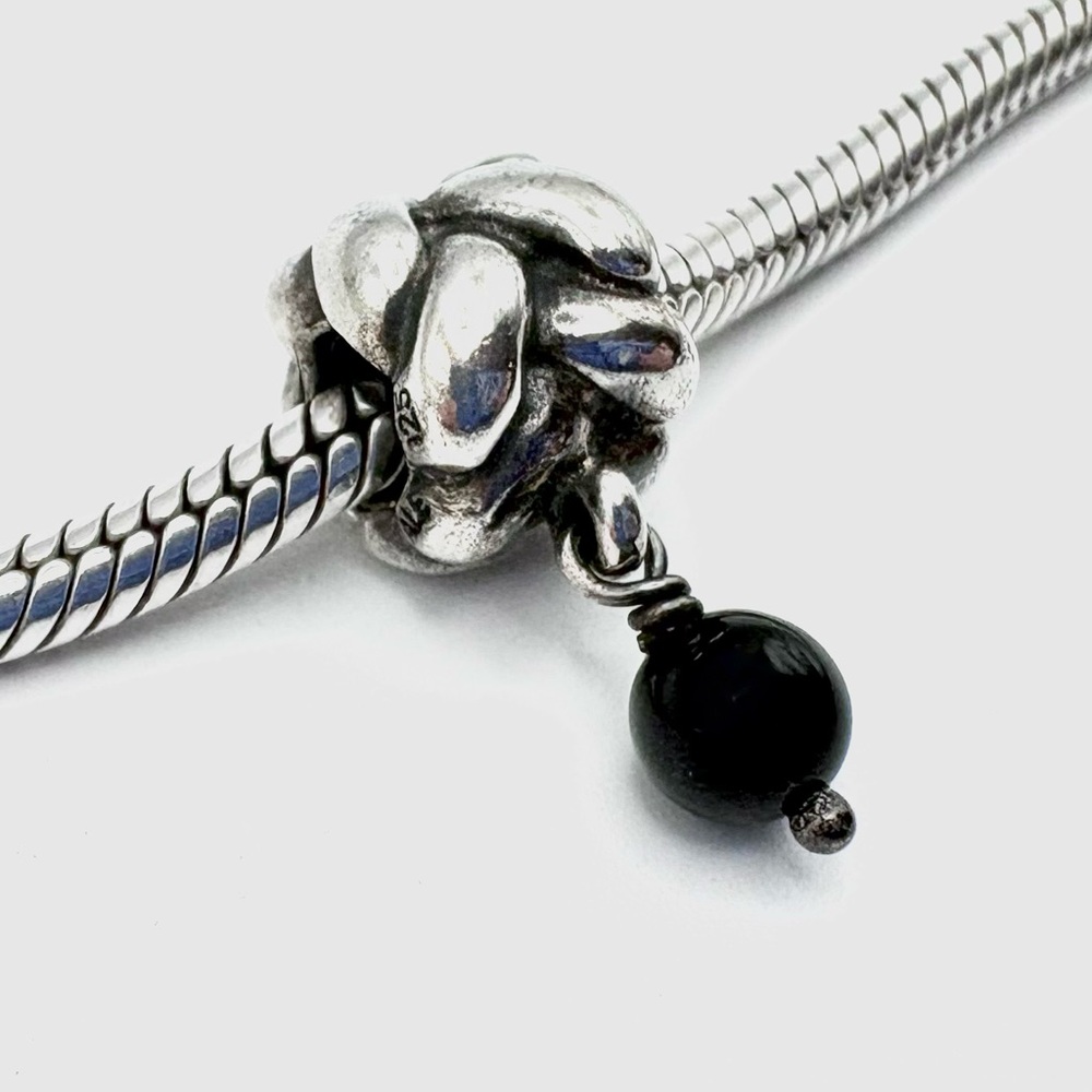 Pandora Braided Black Onyx Dangle Sterling Silver Charm